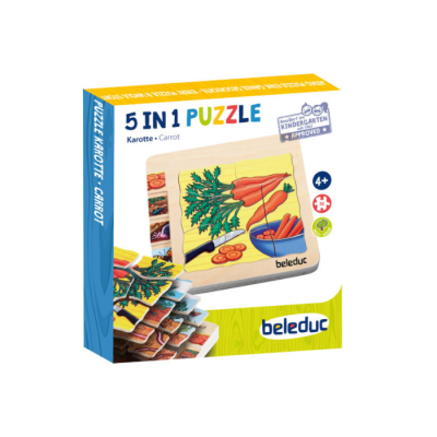 Caixa de puzzle 5 em 1 com imagem de cenouras da Beleduc
