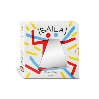 Embalagem branca com figuras coloridas e espelho triangular central