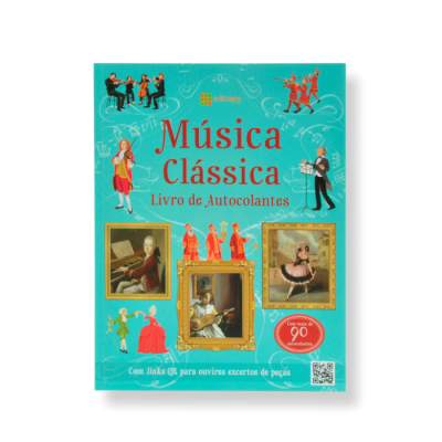 Capa de livro de autocolantes Música Clássica com ilustrações de músicos e pinturas