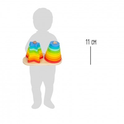 Brinquedo de empilhar colorido em madeira com duas formas e 11 cm de altura