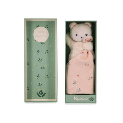 Caixa verde com peluche de urso branco com mantinha cor-de-rosa com flores