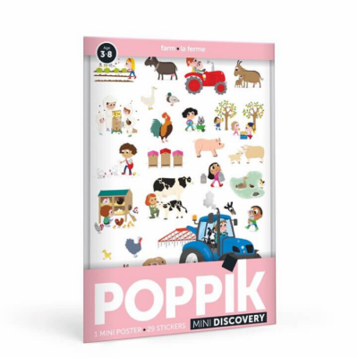 Pack Poppik Mini Discovery com mini poster e autocolantes de tema quinta para crianças
