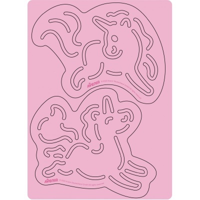 Moldes em rosa com desenhos de unicórnios e texto AVENIR 2020