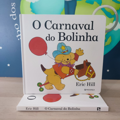 Capa do livro infantil O Carnaval do Bolinha com ilustração de cão vestido de cowboy e balão vermelho