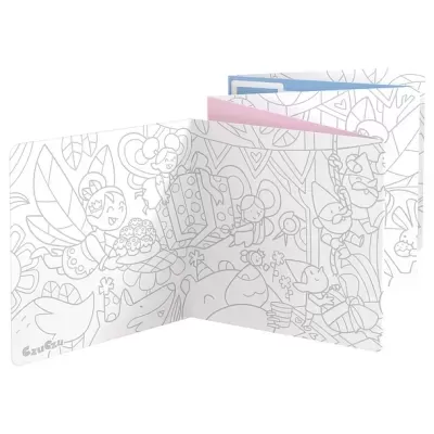 Livro para colorir infantil com desenhos a preto e branco e páginas coloridas