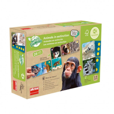 Caixa de jogo de cartas Natudomino Animais em extinção para crianças de 3 a 8 anos.