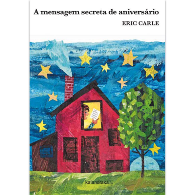 Capa do livro infantil com casa vermelha, árvore, estrelas amarelas no céu azul e personagem na janela