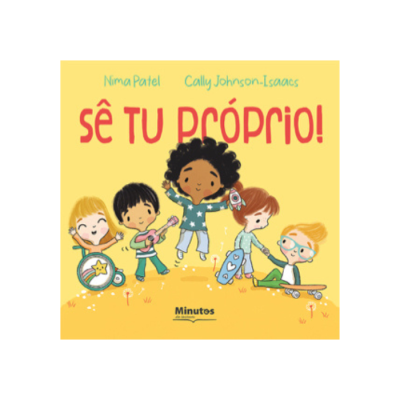 Capa de livro infantil com cinco crianças e título em fundo amarelo