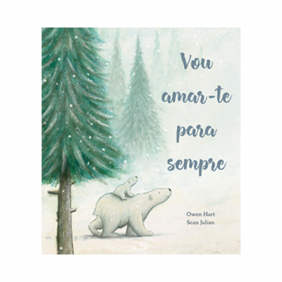Capa de livro com ursos polares e árvores, título Vou amar-te para sempre