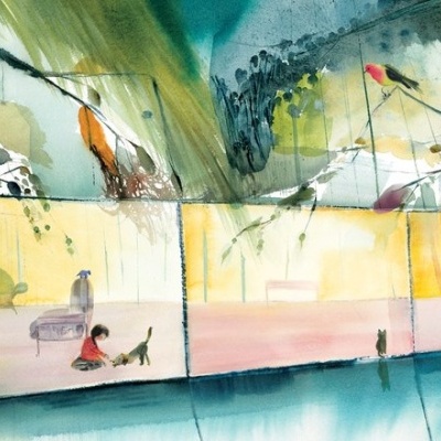 Ilustração aquarela com pássaros, flores e texto em português