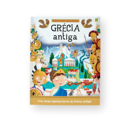 Capa do livro ilustrado GRÉCIA antiga com personagens e elementos da Grécia antiga