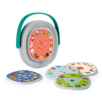Aparelho musical portátil infantil com discos decorados coloridos