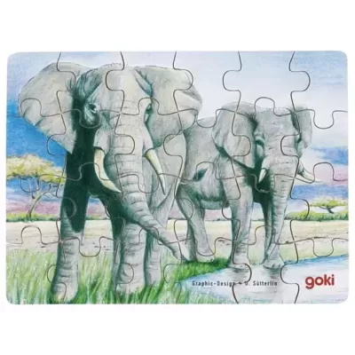 Quebra-cabeças com elefantes e paisagem de savana