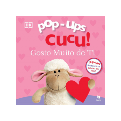 Capa de livro infantil cor-de-rosa com ovelha de peluche e coração vermelho