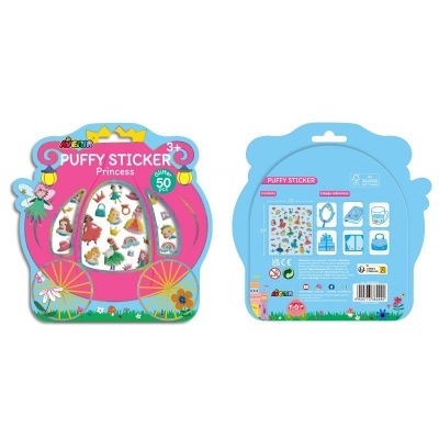 Embalagem de autocolantes volumosos com tema princesa em forma de carruagem cor-de-rosa e azul