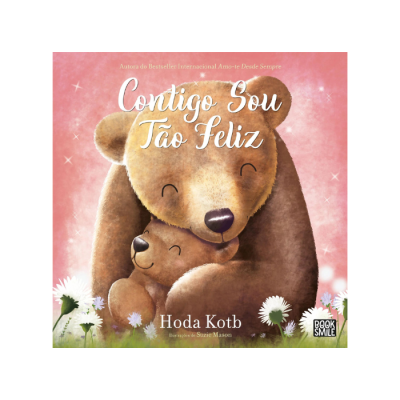 Capa de livro infantil com dois ursos abraçados e texto em branco