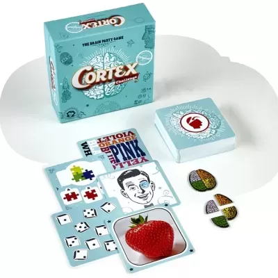 Jogo de cartas Cortex Challenge com cartas ilustradas e caixa azul