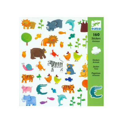 Pacote de autocolantes de animais coloridos com vários desenhos em fundo branco