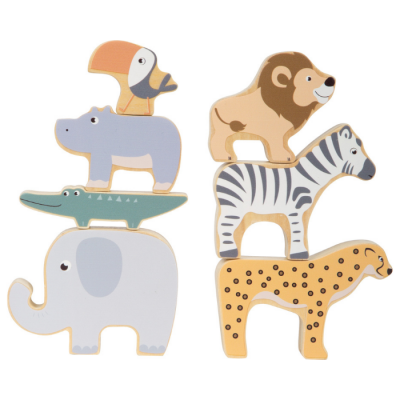 Figuras empilháveis de madeira com animais