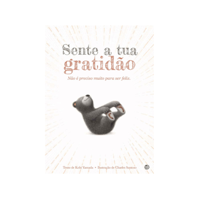 Ilustração de um urso castanho sorridente deitado com texto em português sobre gratidão