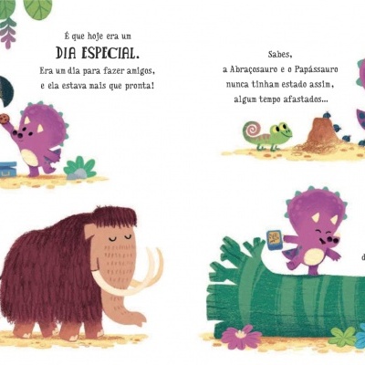 Página de livro infantil com ilustrações coloridas de vários animais e texto em português.