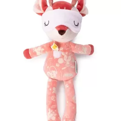 Brinquedo de pelúcia cor-de-rosa com formato de veado e máscara