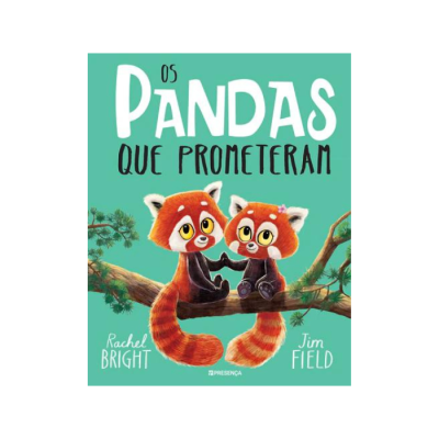 Capa de livro verde com duas ilustrações de pandas vermelhos sentados num tronco de árvore
