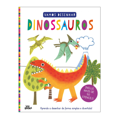 Capa de livro educativo sobre dinossauros com desenhos coloridos e texto em português