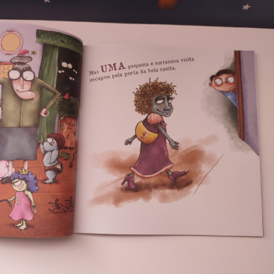 Página de livro infantil com ilustração colorida e texto em português
