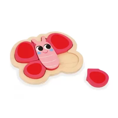 Puzzle infantil de madeira butterfly com uma peça vermelha solta