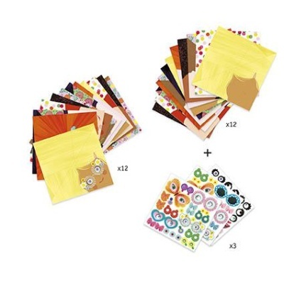 folhas de papel colorido e autocolantes decorativos para artesanato