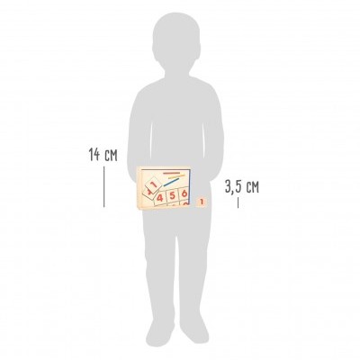 Silhueta de criança a segurar blocos numerados 14 cm por 3,5 cm.