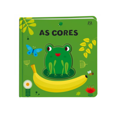 Livro infantil verde com uma rã e uma banana ilustradas na capa