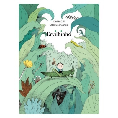 Capa de livro infantil com ilustração de vegetação e personagens várias