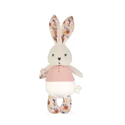 Ursinho de peluche coelho com padrão floral e vestido rosa