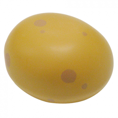 Ovo de plástico amarelo com manchas castanhas