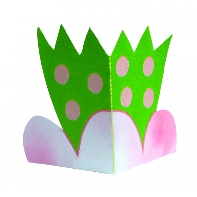 Suporte de papel verde com pontos rosa e base ondulada rosa claro