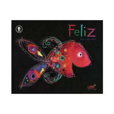 Capa de livro infantil com peixe colorido e texto Feliz