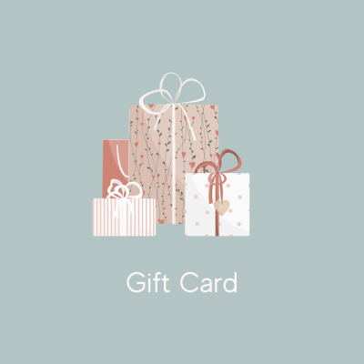 Quatro presentes embrulhados com laços e a frase Gift Card em fundo cinza-azulado