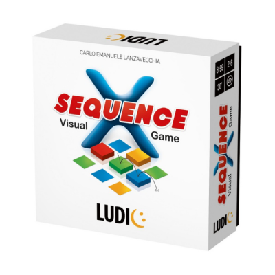 Caixa do jogo SEQUENCE Visual Game com peças coloridas e texto na embalagem