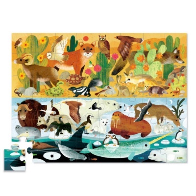 Quebra-cabeça infantil colorido com animais de deserto, floresta e mar