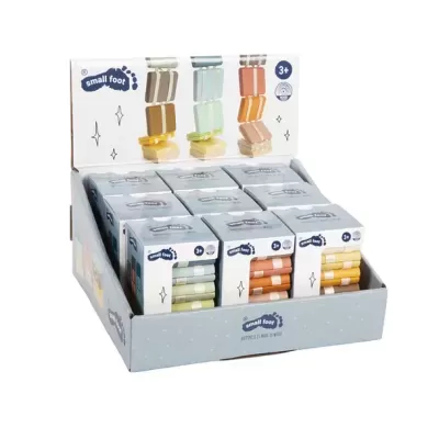 Expositor de blocos de madeira coloridos small foot em caixas brancas