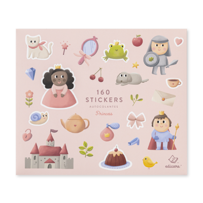 Pacote de autocolantes de princesa com imagens de castelo, personagem princesa, príncipe e vários objetos