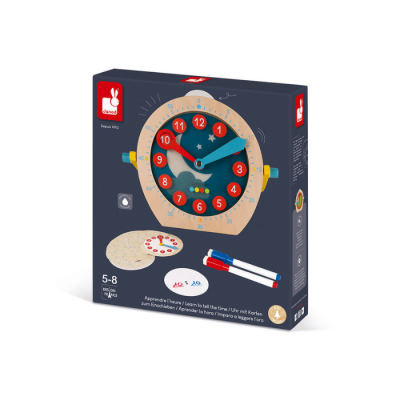 Relógio educativo de madeira e discos para aprender as horas da Janod
