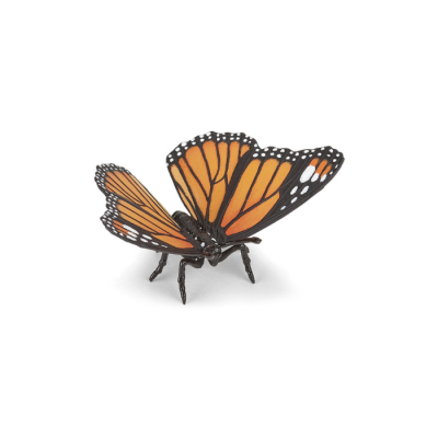 Modelo de borboleta laranja, preto e branco com asas abertas