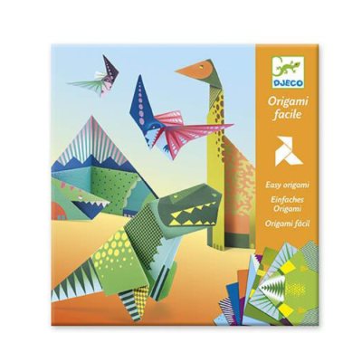 Embalaem de kit de origami com padrões de dinossauros coloridos