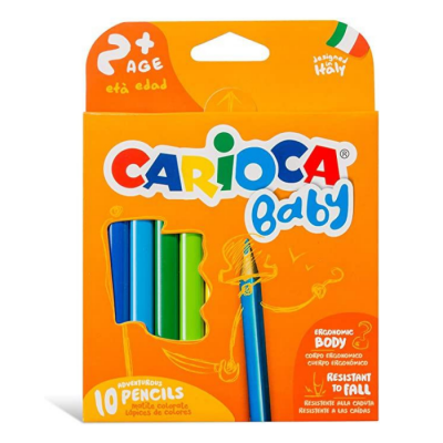 Estojo laranja com 10 lápis de cor CARIOCA Baby para crianças a partir dos 2 anos