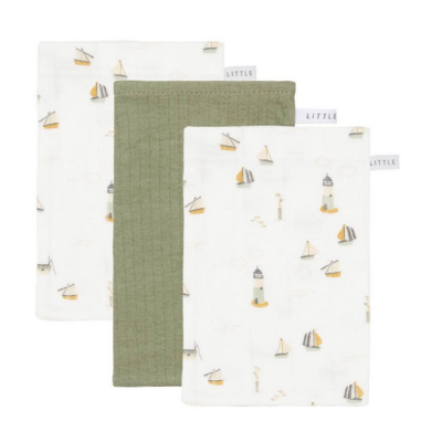 Três panos de cozinha com padrões náuticos e cor verde