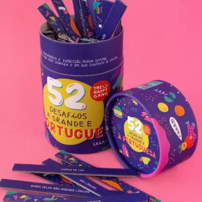 Conjunto de barras coloridas com texto em caixa roxa rotulada com desafios em português