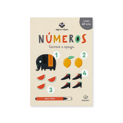 Caixa educativa com ilustrações coloridas e texto em português sobre números